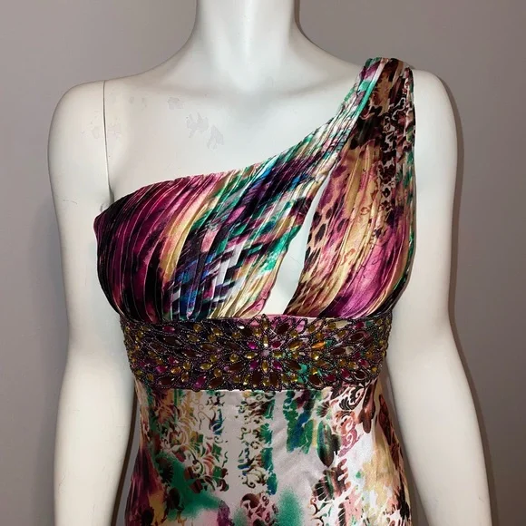 Cinderella Devine One Shoulder Embellished Evening Holiday Cocktail Maxi Dress - Picture 4 of 7